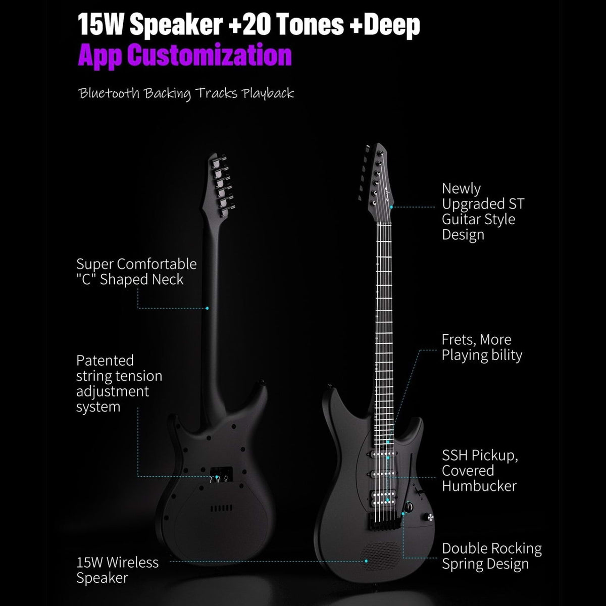 Enya Inspire Smart Carbon Fibre Super Strat Electric Guitar - Black