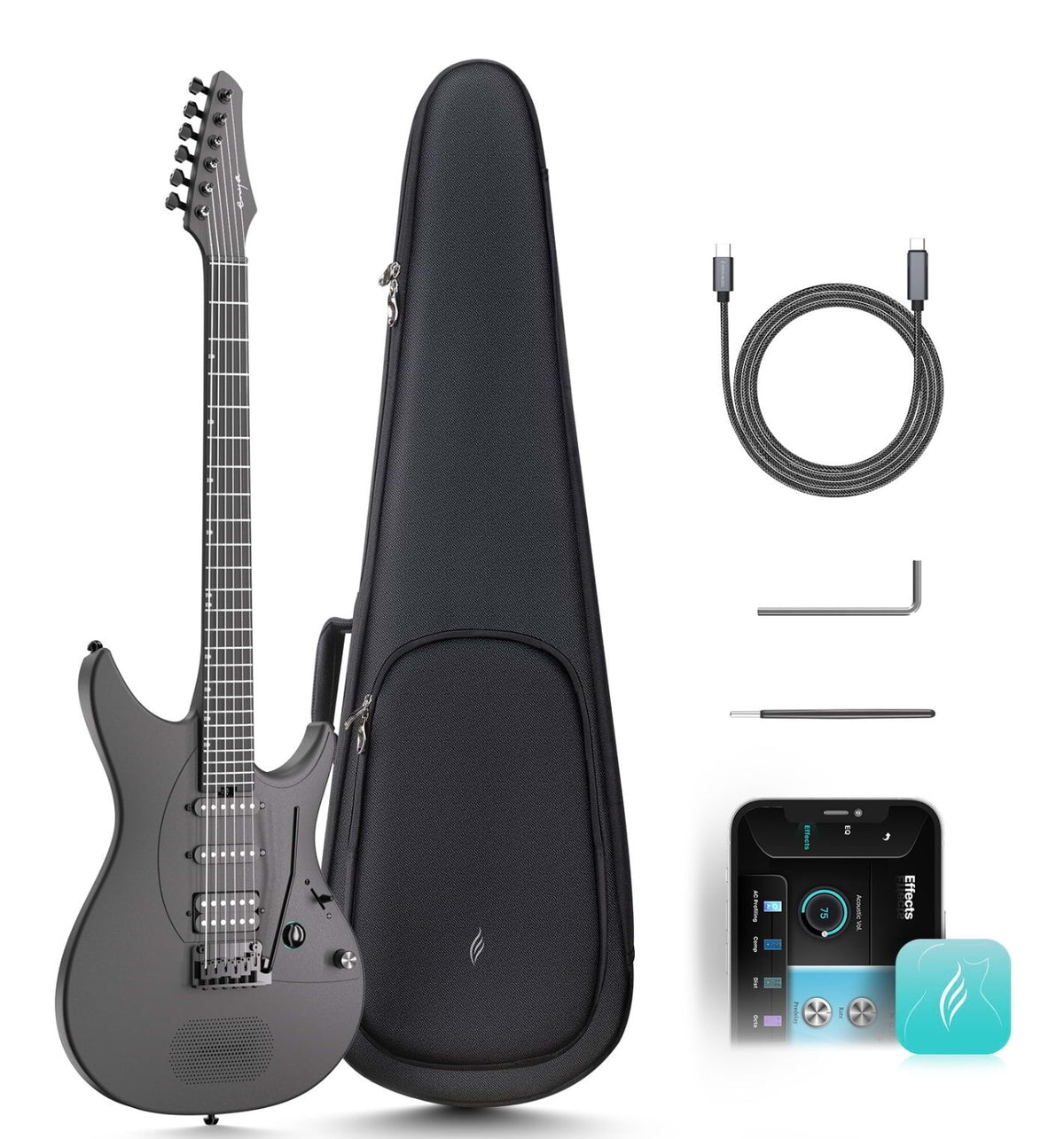 Enya Inspire Smart Carbon Fibre Super Strat Electric Guitar - Black