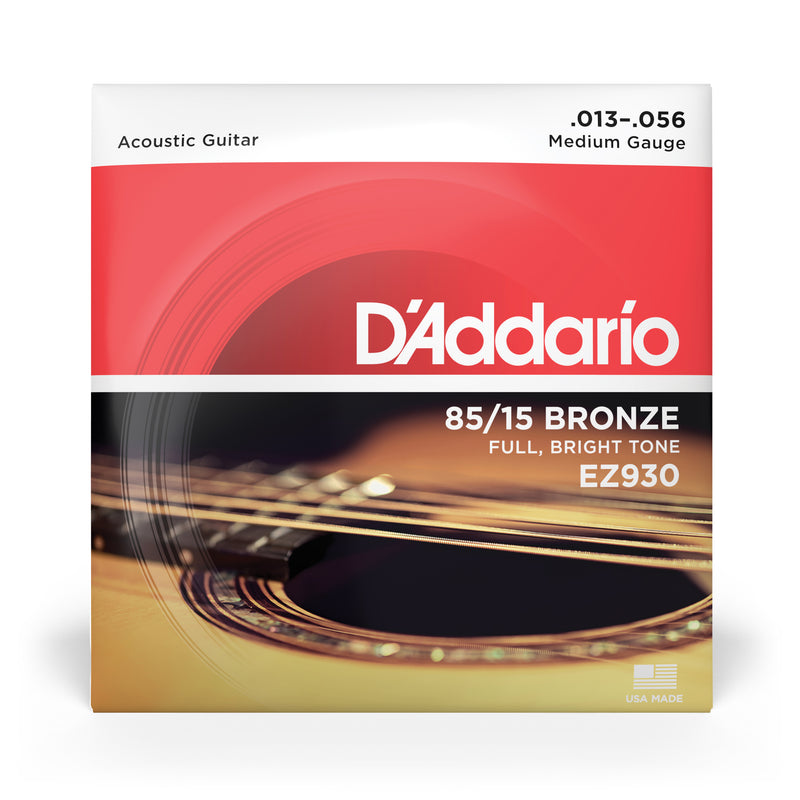 D'Addario EZ930 85/15 Bronze Acoustic Guitar Strings, Medium, 13-56