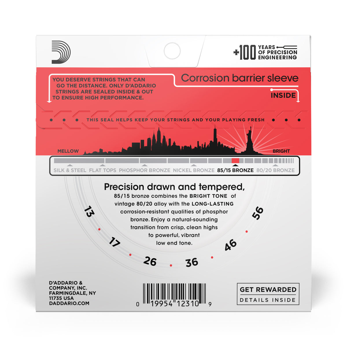 D'Addario EZ930 85/15 Bronze Acoustic Guitar Strings, Medium, 13-56