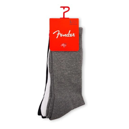 Perris Licensed FENDER "The Icon Back Tab" Large Crew Socks in Asst (3-Pair)