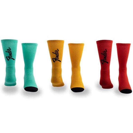 Perris Licensed FENDER "Exploded Logo" Large Crew Socks in Asst Colour (3-Pair)