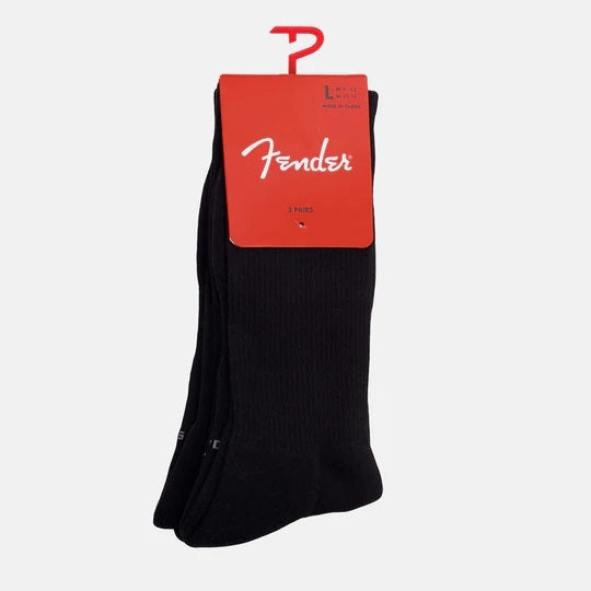 Perris Licensed FENDER "Classic" Large Crew Socks in Black (3-Pair)