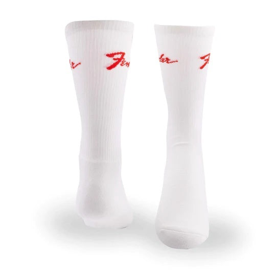 Perris Licensed FENDER "Classic" Large Crew Socks in White (3-Pair)