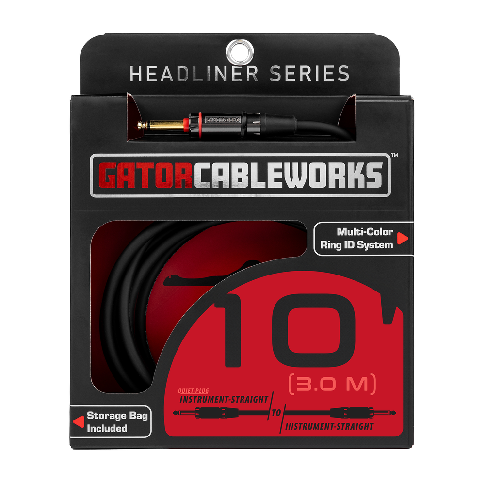 Gator Headliner Series 10 Foot Straight to Straight Quiet Instrument Cable
