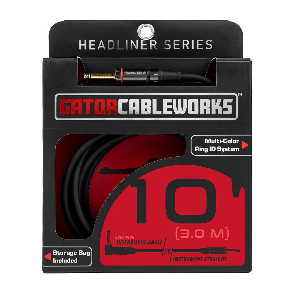 Gator Headliner Series 10 Foot Straight to Right Angle Quiet Instrument Cable