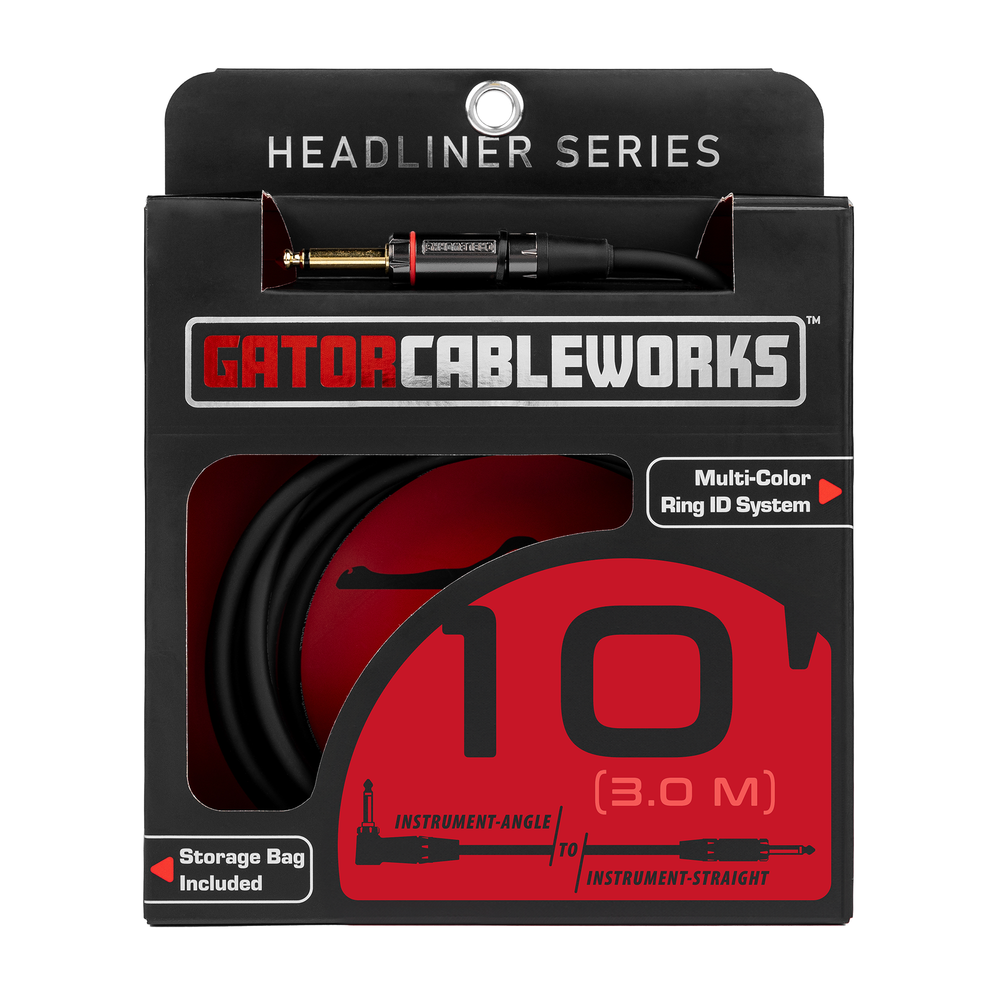 Gator Headliner Series 10 Foot Staight to Right Angle Instrument Cable