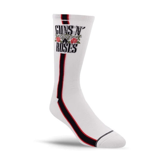 Perris Licensed GNR "Side Stripe" Large Crew Socks in White (1-Pair)