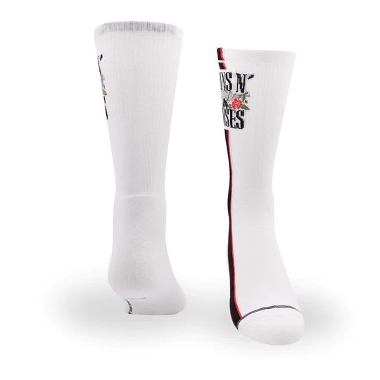 Perris Licensed GNR "Side Stripe" Large Crew Socks in White (1-Pair)