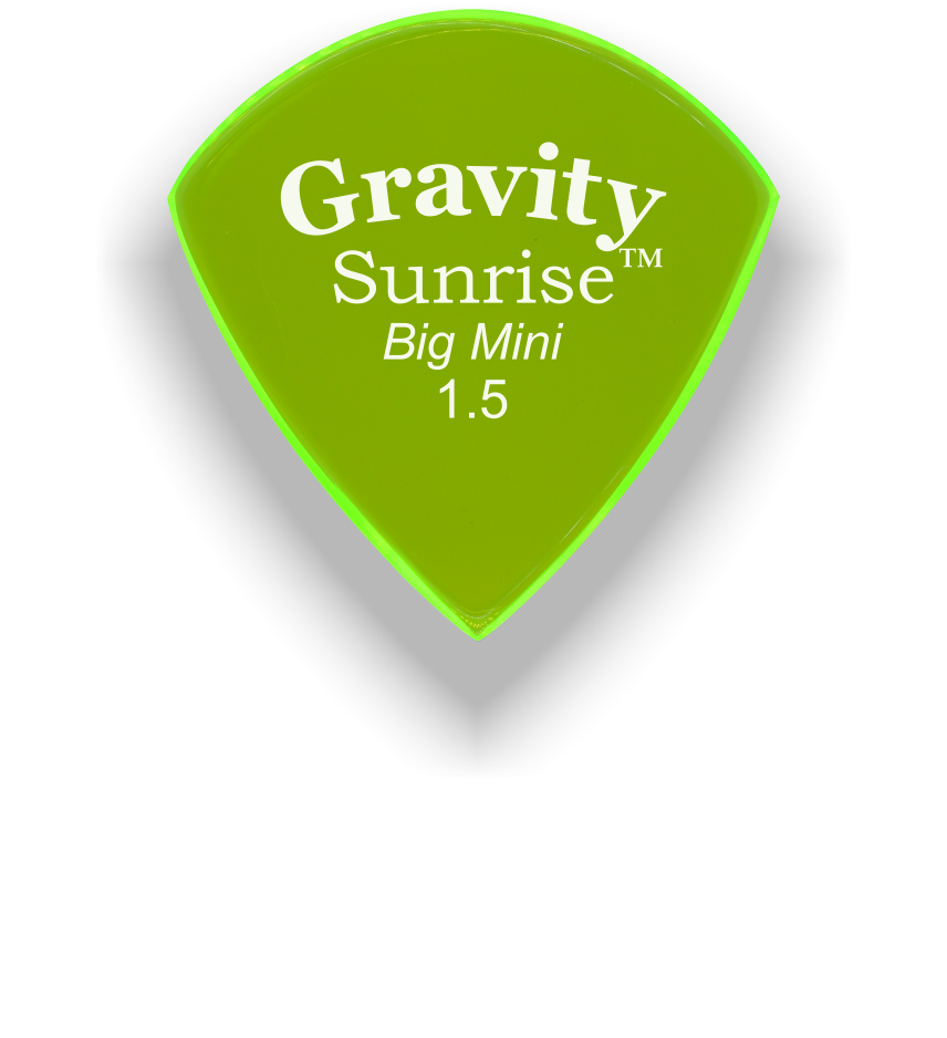 Gravity Picks Sunrise Big Mini 1.5mm Master Finish Unpolished Fluorescent Green