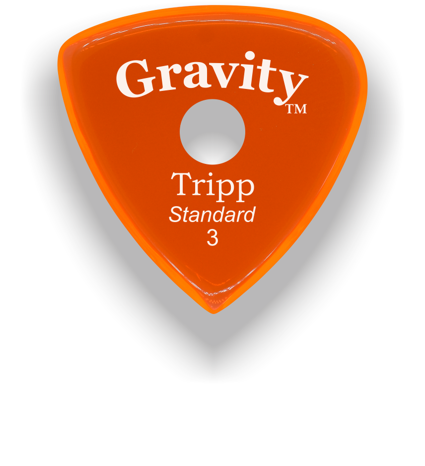 Gravity Picks Tripp Standard 3mm master finish unpolished with Round Grip Hole Orange