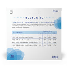 D'Addario Helicore Cello String Set, 3/4 Scale, Medium Tension