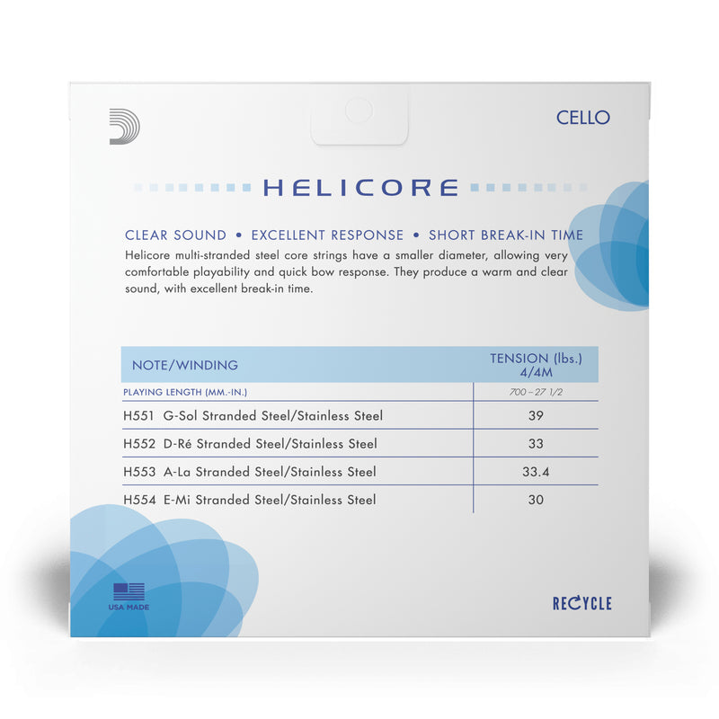 D'Addario Helicore Fourths-Tuning Cello Set, 4/4 Scale, Medium Tension