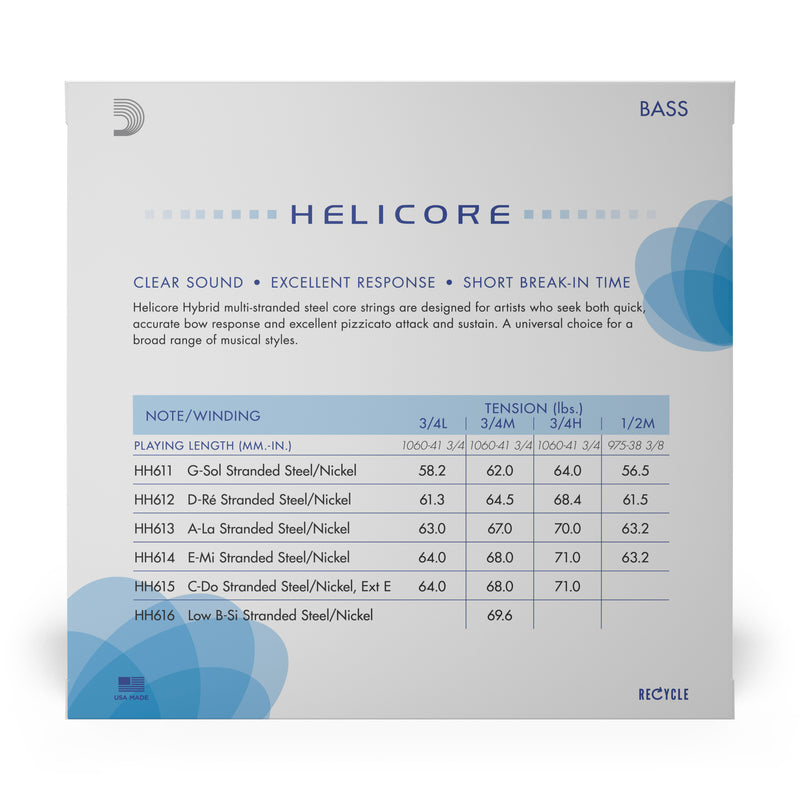 D'Addario Helicore Hybrid Bass String Set, 3/4 Scale, Heavy Tension