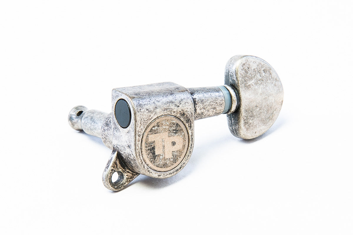 TonePros Tuner, 6 in-line, 18:1 gear ratio, smallkidney bean button - Antique