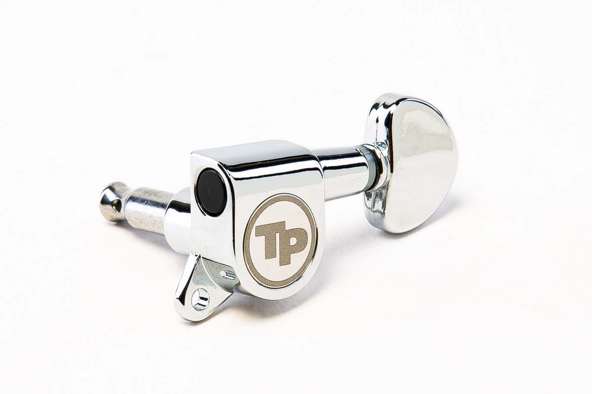 TonePros Tuner, 6 in-line, 18:1 gear ratio, smallkidney bean button - Chrome