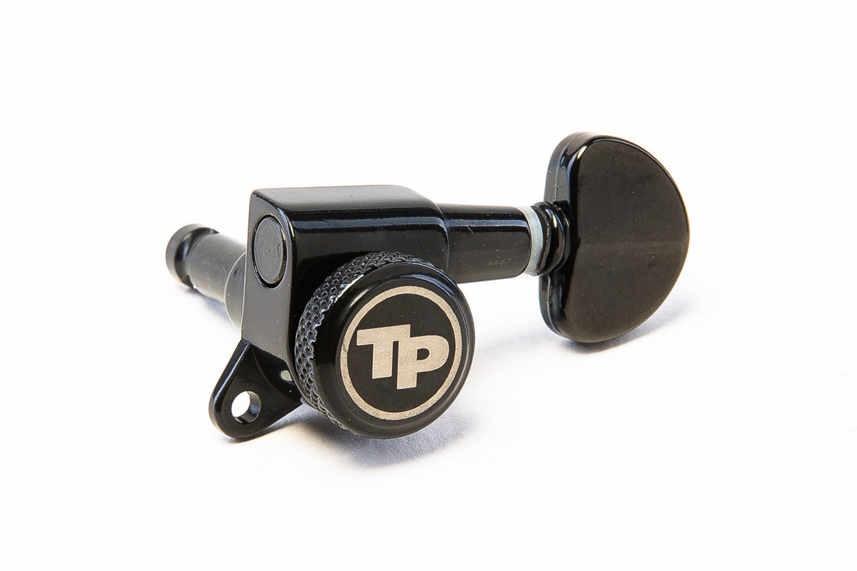 TonePros Locking Tuner, 6 in-line, 18:1 gearratio, small kidney bean button - Black