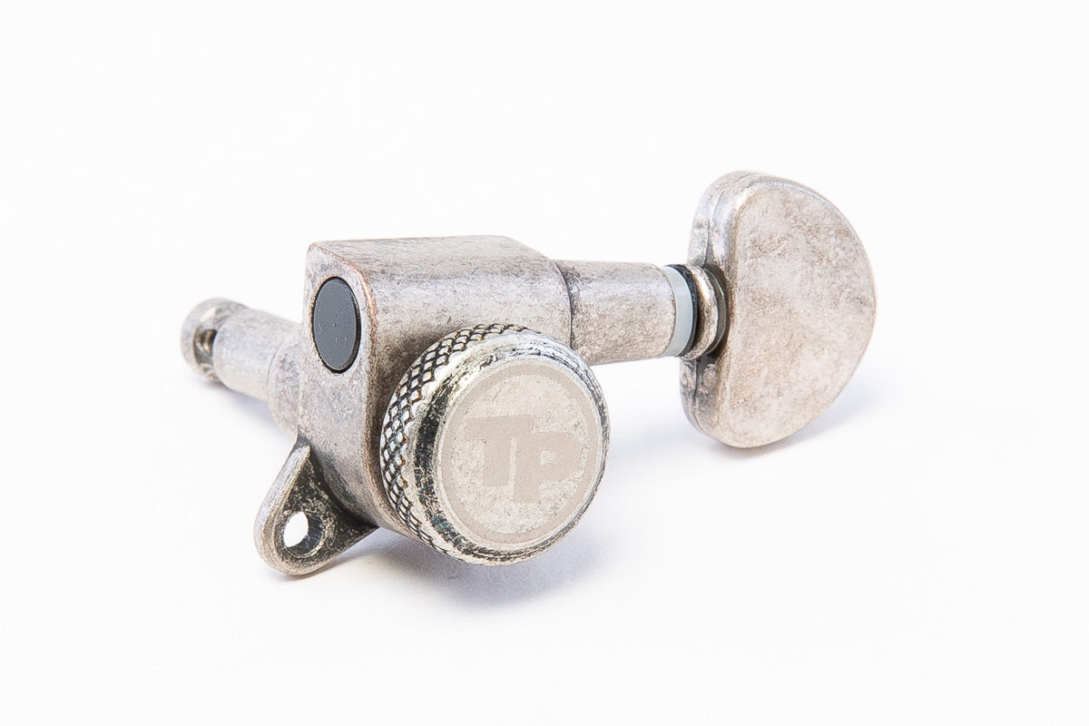 TonePros Locking Tuner, 6 in-line, 18:1 gearratio, small kidney bean button - Antique
