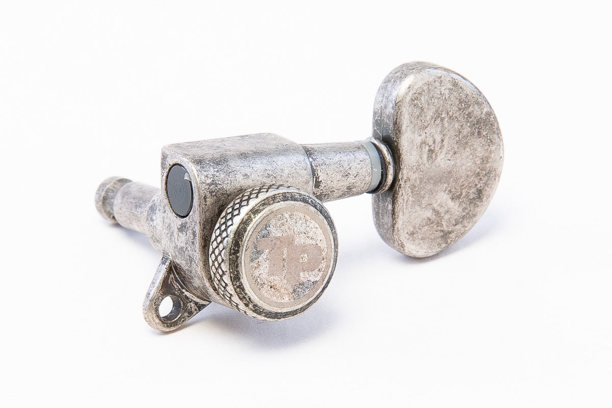 TonePros Locking Tuner, 3 & 3, 18:1 gear ratio,metal button - Antique