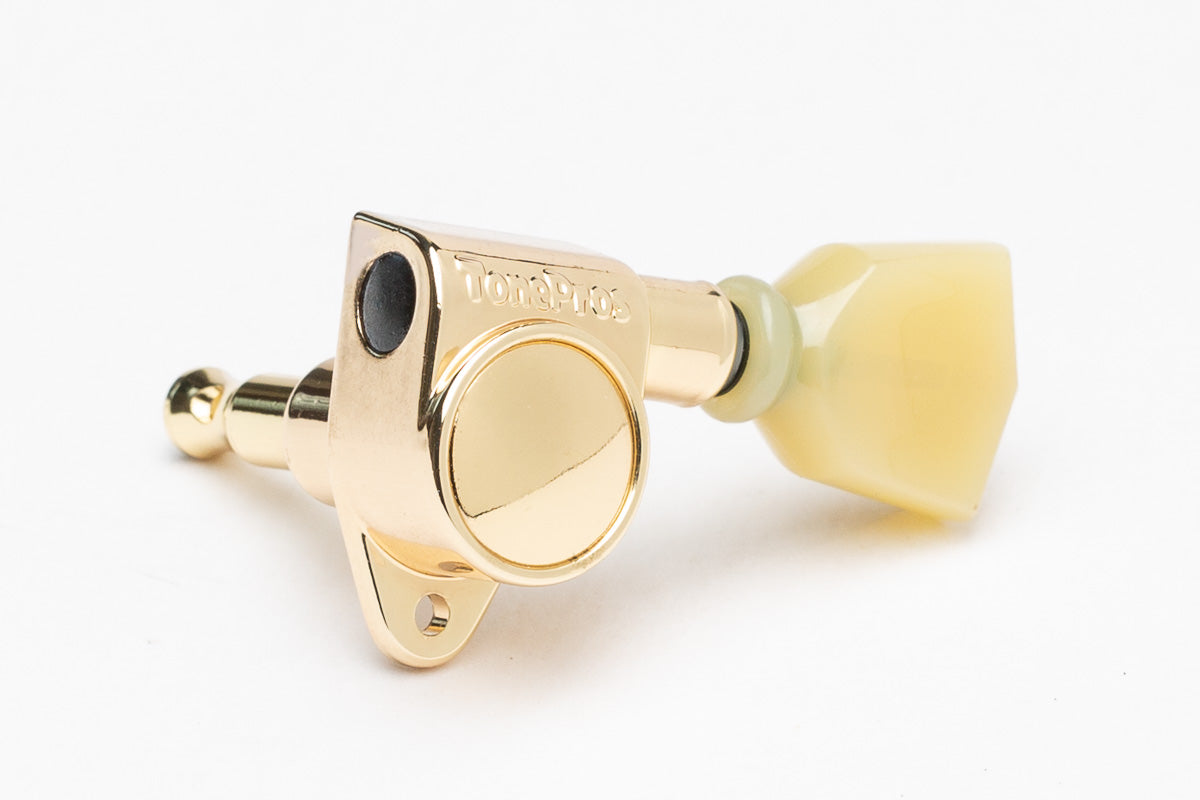 TonePros Tuner, 3 & 3, 20:1 gear ratio, plastic keystone button - Gold