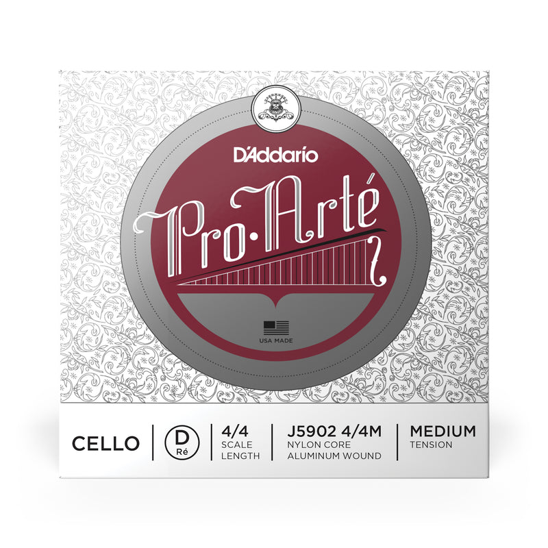 D'Addario Pro-Arte Cello Single D String, 4/4 Scale, Medium Tension