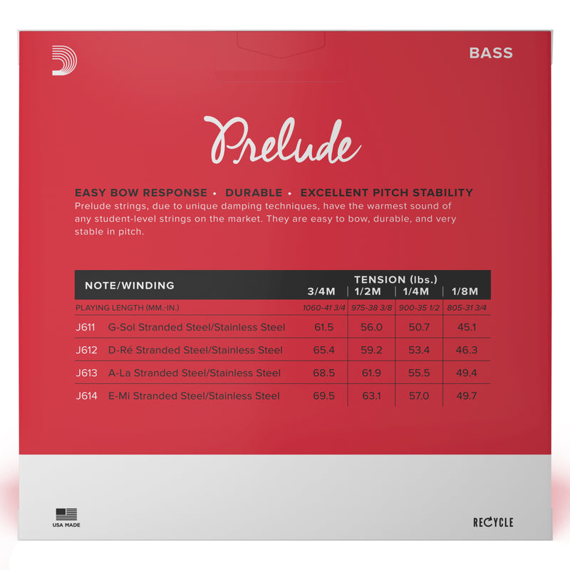 D'Addario Prelude Bass String Set, 1/8 Scale, Medium Tension