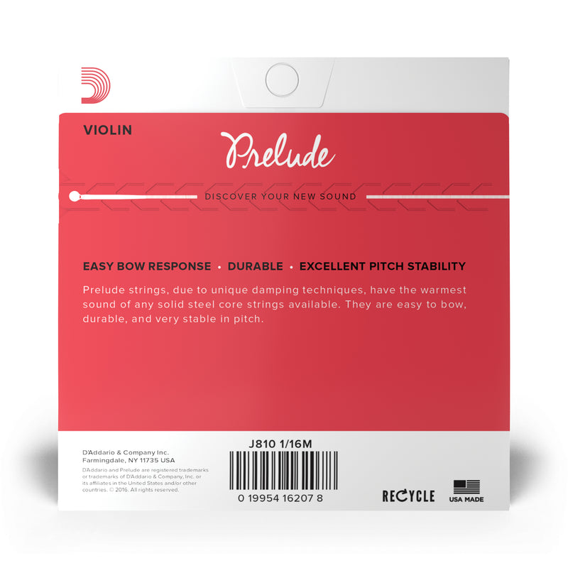 D'Addario Prelude Violin String Set, 1/16 Scale, Medium Tension