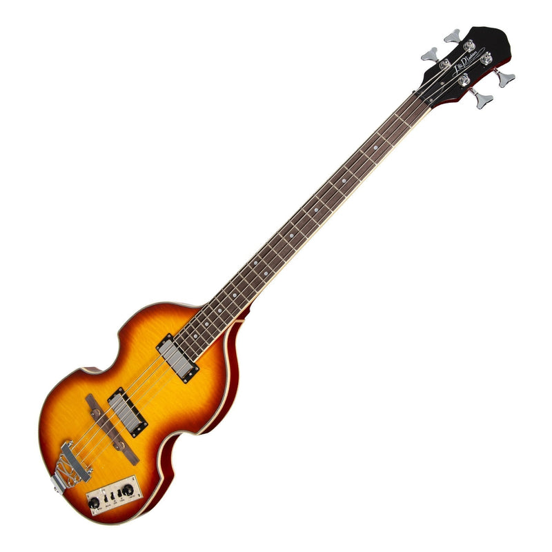 J&D Luthiers 4-String Violin-Style Electric Bass Guitar (Honey Burst)