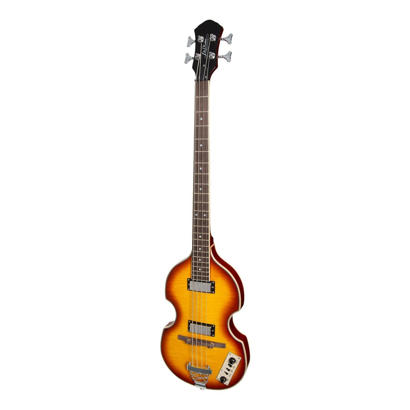 J&D Luthiers 4-String Violin-Style Electric Bass Guitar (Honey Burst)