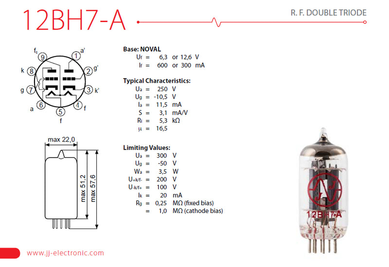 JJ Electronic 12BH7-A Preamplifying Tube