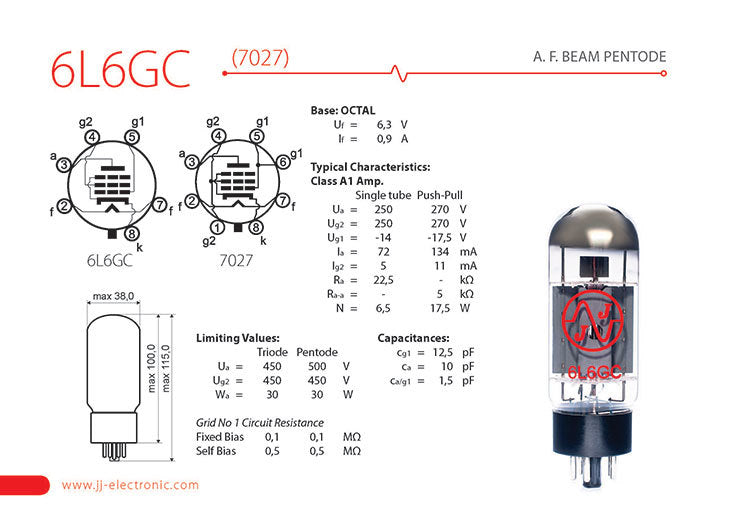 JJ Electronic 6L6 Power Tubes (Matched Quad)