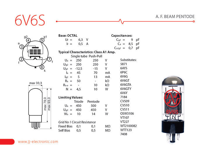 JJ Electronic 6V6S Power Tubes (Matched Pair)