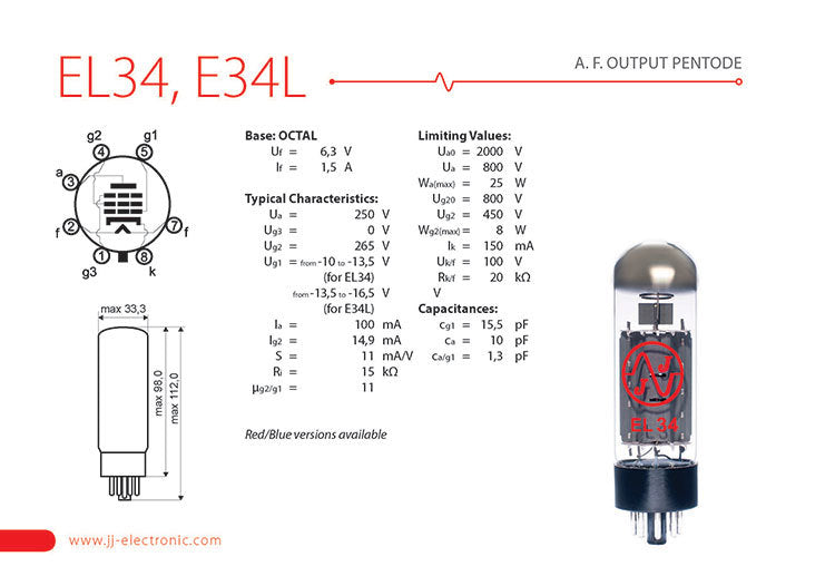 JJ Electronic EL34 Power Tubes (Matched Pair)
