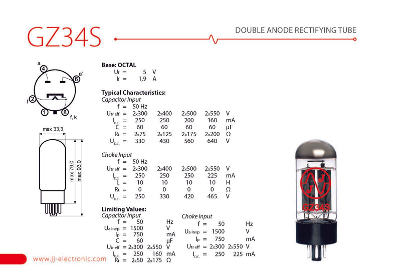 JJ Electronic GZ34/5AR4 Rectifying Tube