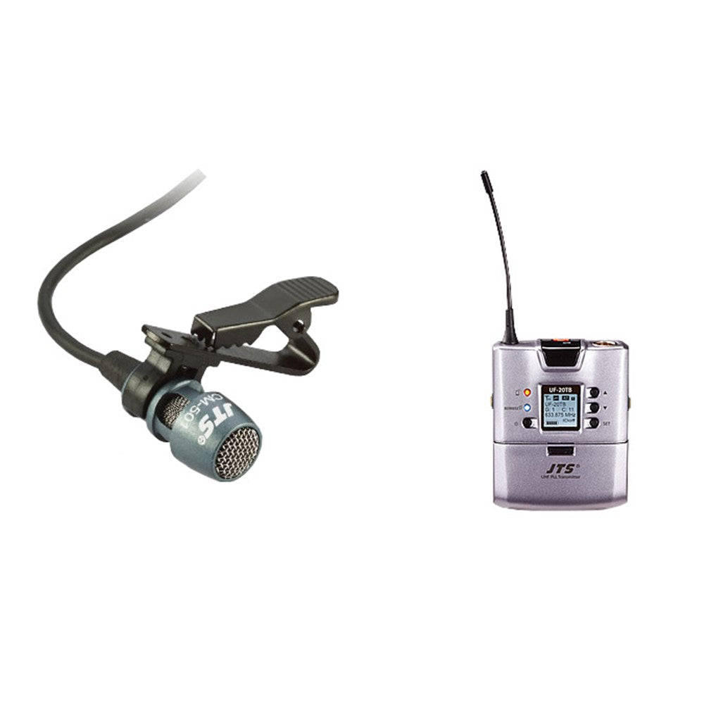JTS UF20T UHF Belt pack transmitter with CM-501HI lapel mic 624-694 MHz (UF20TBB9)