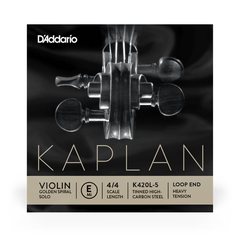 D'Addario Kaplan Golden Spiral Solo Loop End Violin Single E String, 4/4 Scale, Heavy Tension
