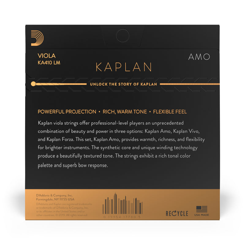 D'Addario Kaplan Amo Viola String Set, Long Scale, Medium Tension