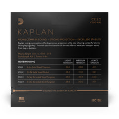 D'Addario Kaplan Cello String Set, 4/4 Scale, Light Tension