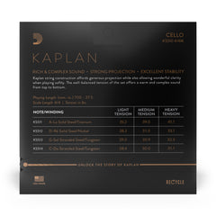D'Addario Kaplan Cello String Set, 4/4 Scale, Medium Tension