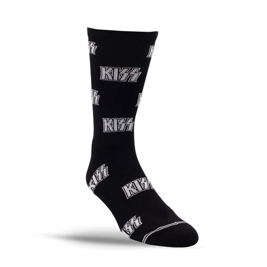 Perris Licensed KISS "All Over Logo" Large Crew Socks in Black (1-Pair)