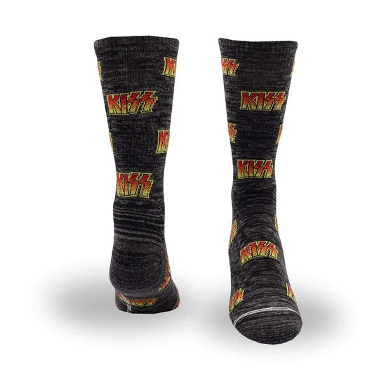Perris Licensed KISS "All Over Logo" Large Crew Socks in Charcoal (1-Pair)