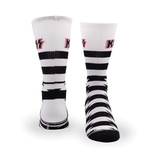Perris Licensed KISS "Lightning Stripes" Large Crew Socks in White (1-Pair)