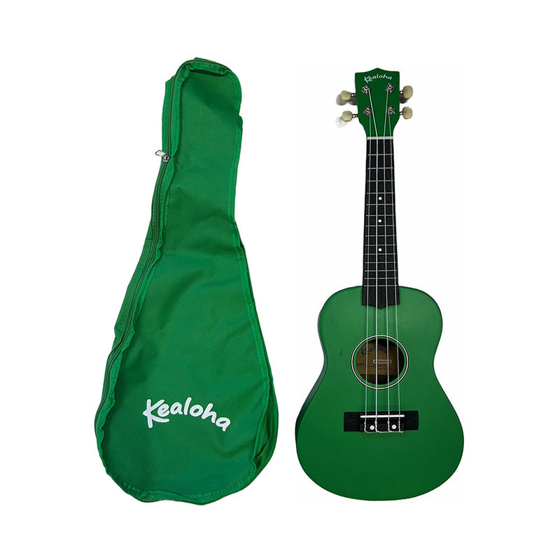 Kealoha Wooden Coloured Series Concert Ukulele with Bag in Green Satin Finish