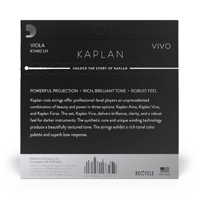 D'Addario Kaplan Vivo Viola String Set, Long Scale, Heavy Tension