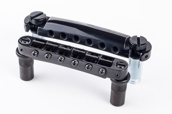 TonePros Bridge & Tailpiece Sts Metric Thread Pre-notched Black
