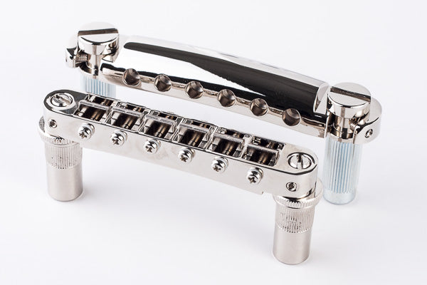 TonePros Tune-O-Matic/Tailpiece set Metric (LargePost/Notched Saddles) Nickel (Old code Tp-LPNM02-N)