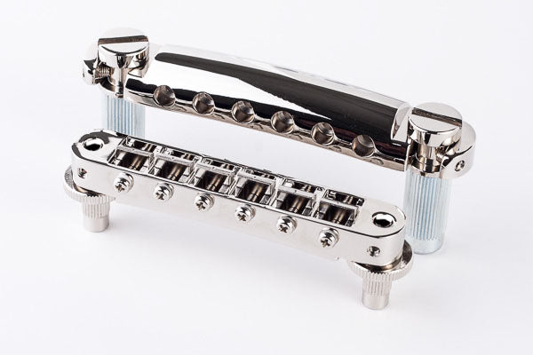 TonePros Tune-O-Matic/Tailpiece set Standard (Small Post/Notched Saddles) Nickel (Old Code Tp-LPNM04-N)