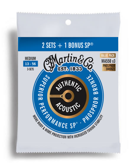 Martin Value 3-Pack Authentic Acoustic SP 92/8 Phosphor Bronze Medium Guitar String Set (13-56)