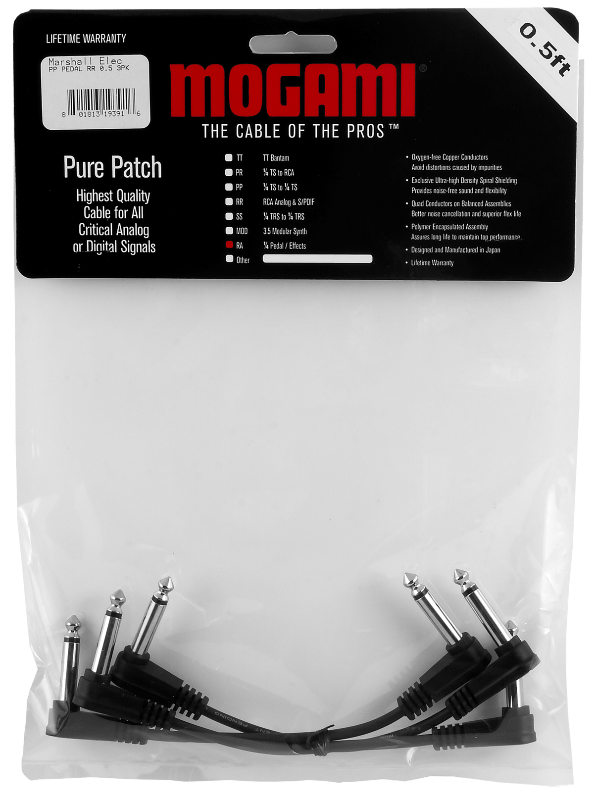 Mogami Pure Patch Pedal Right-Angle Patch Cable — 18