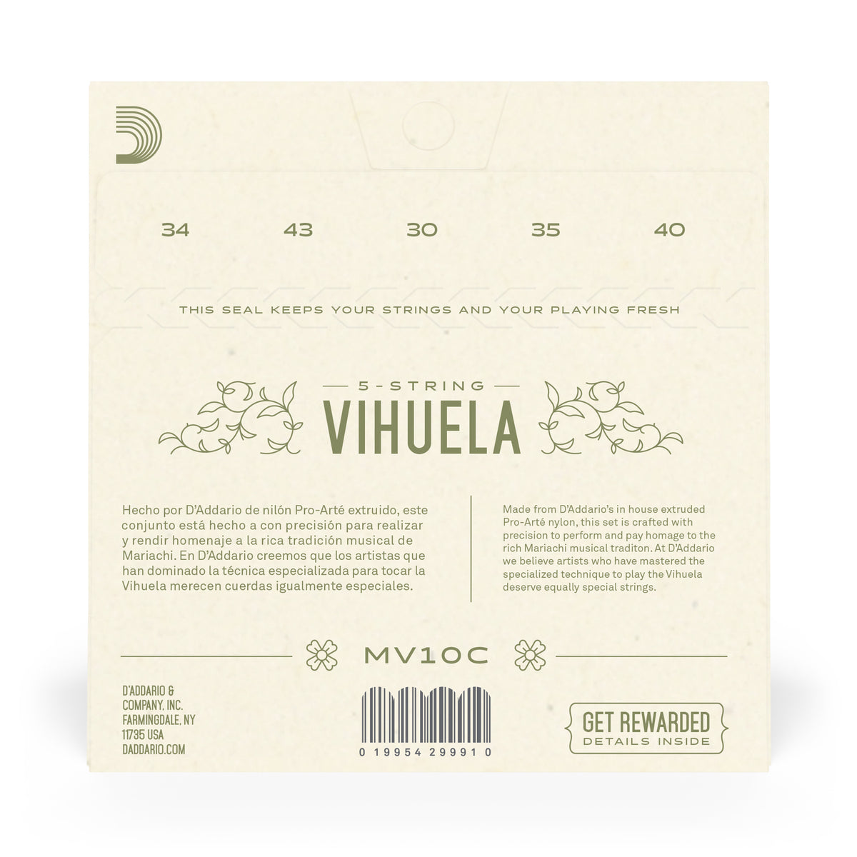 D’Addario MV10C Vihuela Custom Hard Tension Strings